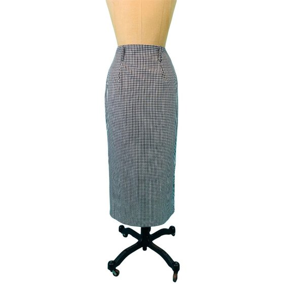 Vintage 1960s Long Mod Skirt Checkered Black White Button Down | W 25" - Picture 8 of 9